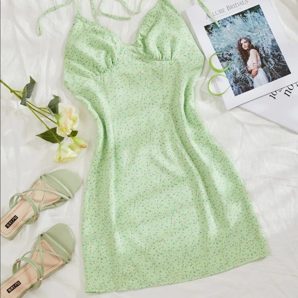 Green floral mini dress